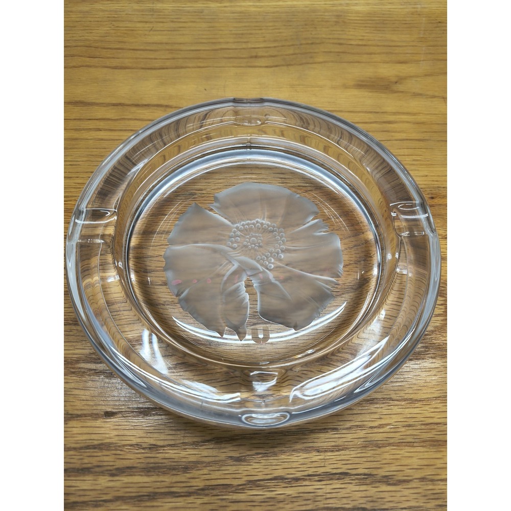 Emanuel Ungaro Sasaki Crystal‎ Ashtray Etched Frosted Flower 7.75" Japan